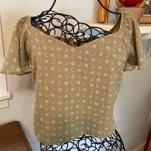 Green Flowered Off The Shoulder crop top